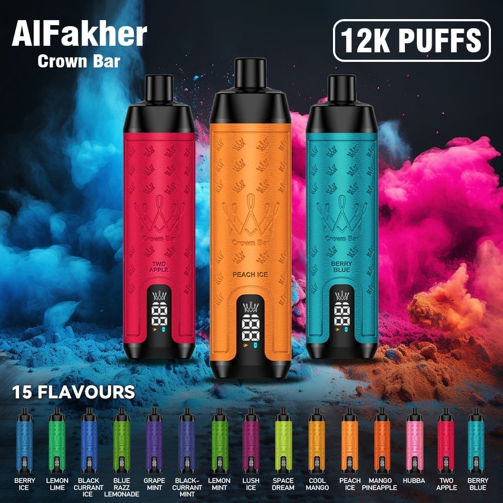 💥Akcia 1+1 ZADARMO!🔥AL FAKHER 12000 PUFFS Crown Bar - ČERNÝ RYBÍZ S MÁTOVOU PŘÍCHUTÍ