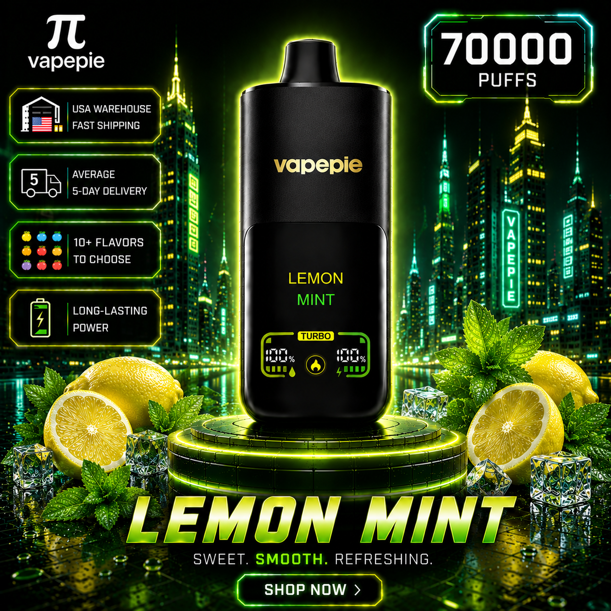 Lemon mint |70000 Puffs Rechargeable Disposable Vape