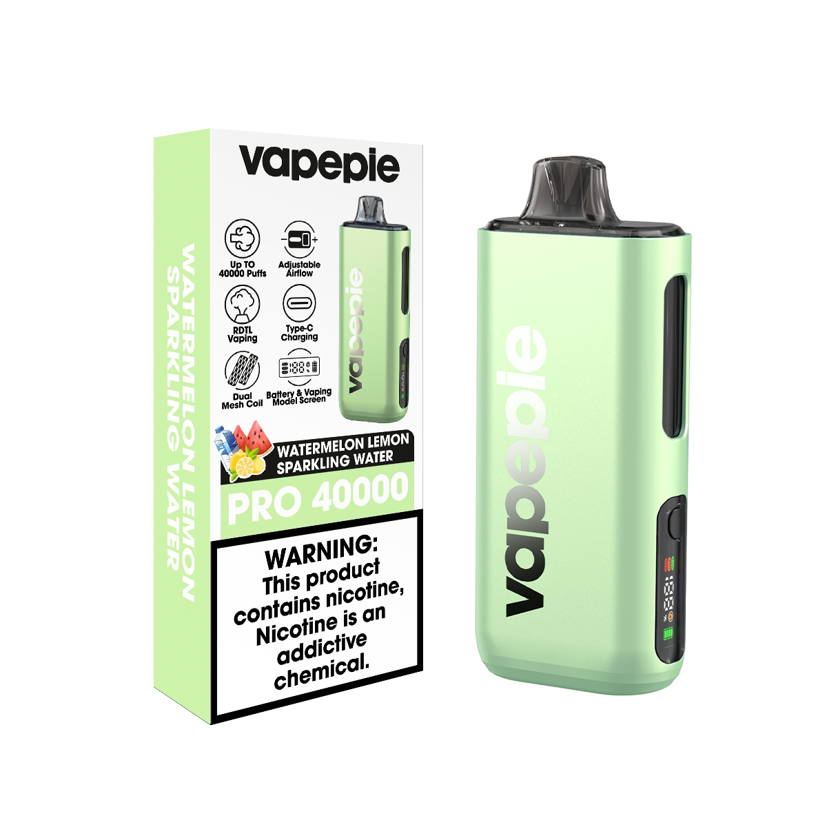 Eau pétillante Pastèque-Citron | PRO | Cigarette électronique jetable rechargeable – 40 000 bouffées