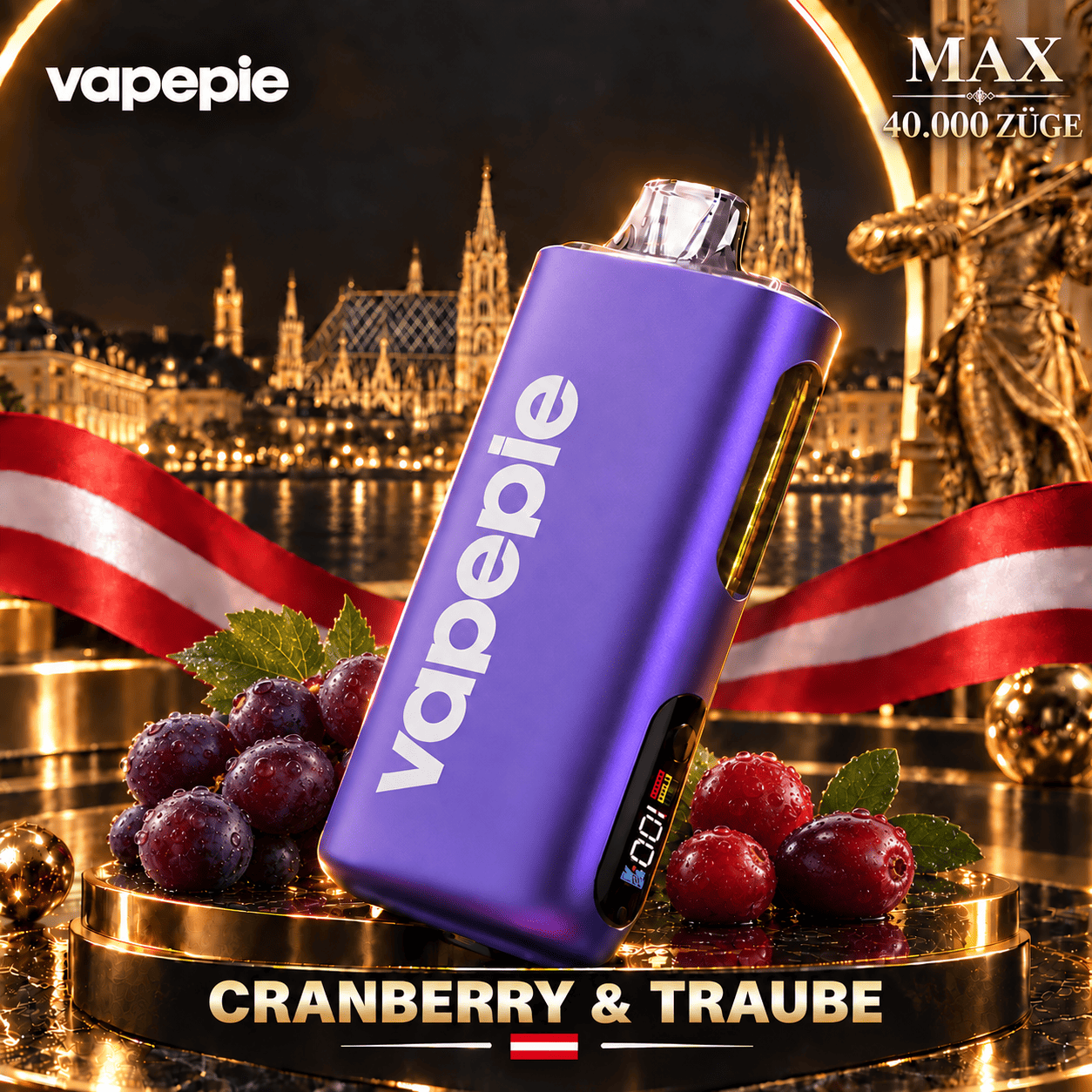 Vapepie Max 40 000 Züge – wiederaufladbare, wiederaufladbare elektronische Zigarette, verfügbar und speicherbar