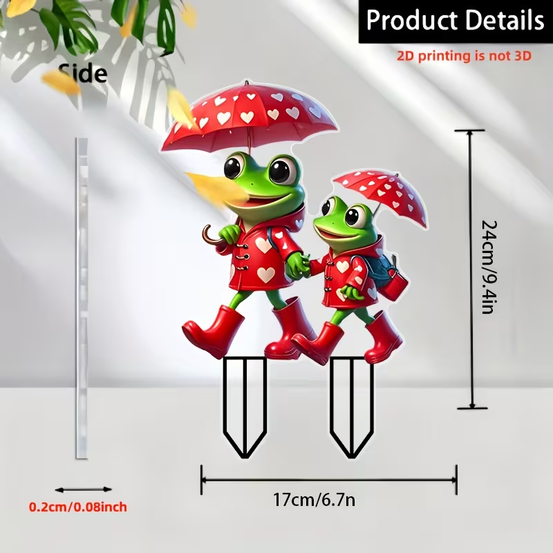 🐸💞 Rainy Day Froggy Duo Garden Stake Decoration