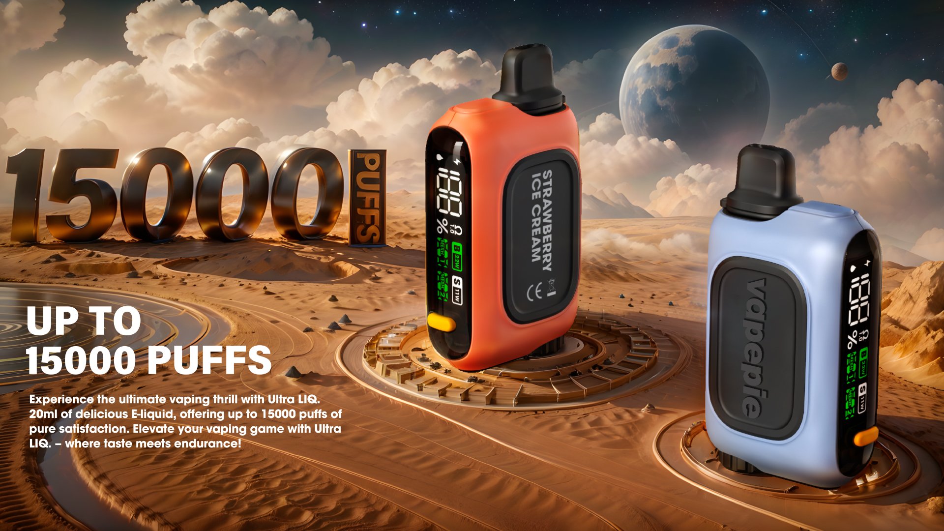 Žena drží jednorázovou e-cigaretu Vapepie RO 15000 šluků s regulací airflow