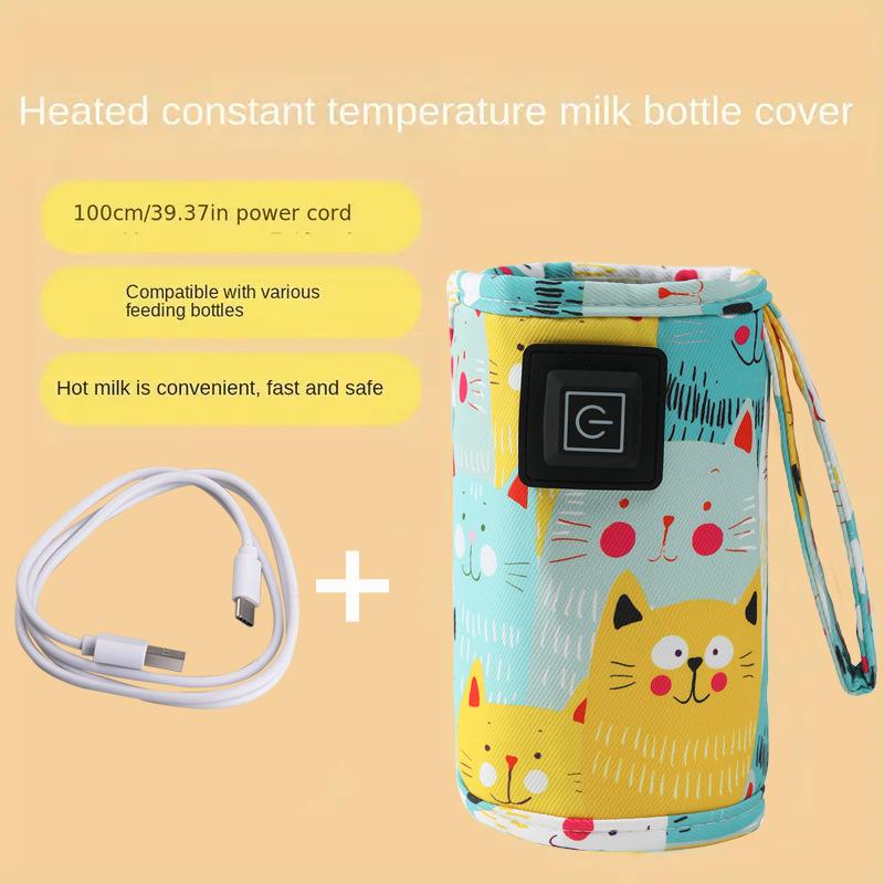 Portable Heated Bottle Warmer for Babies - Fast, Safe & Adorable Cat Print | Must-Have for Parents!