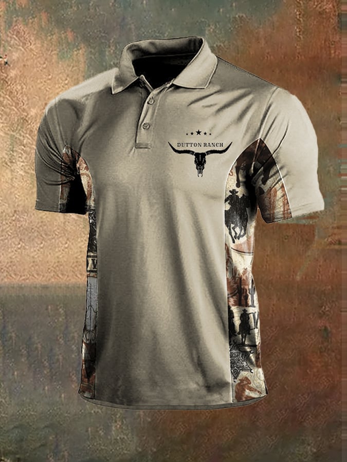 Knitted Men's Vintage Western Color Block Polo Shirt