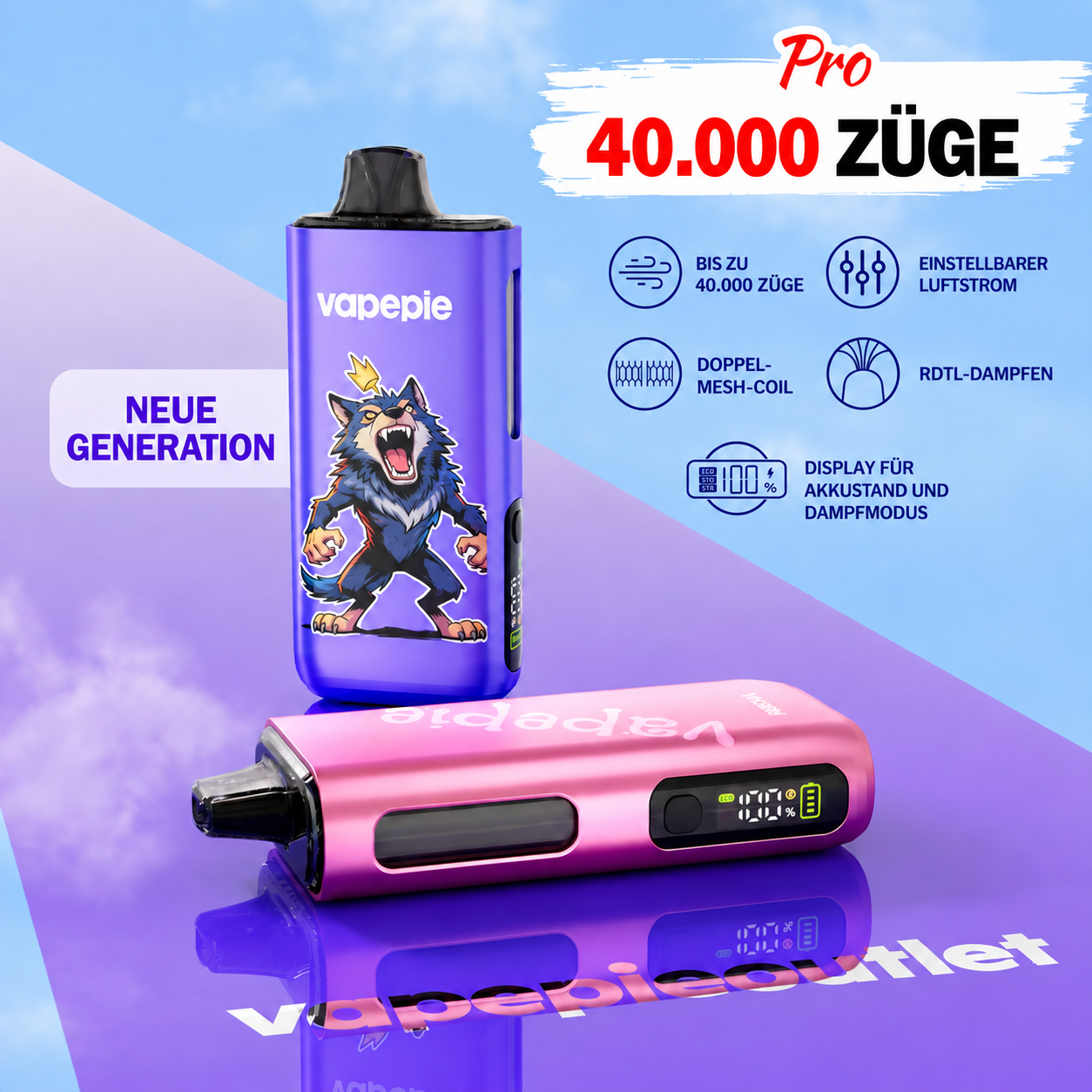 🔥 NEUES Vapepie Pro Upgrade – 40 000 Züge | Mesh 0,55 Ω | 3 Leistungsmodi